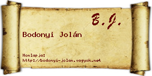 Bodonyi Jolán névjegykártya